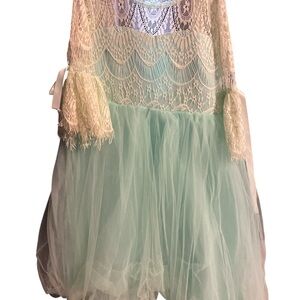 Trish Scully Child Lace & Tulle Dress Mint Green Ivory